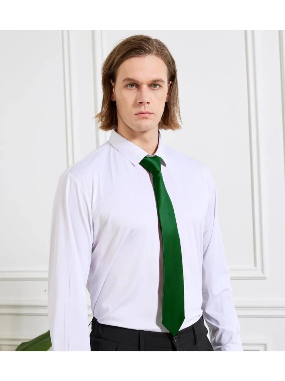 Men's Olive Green Solid Microfiber Plain Formal Silk Necktie For Business Dress